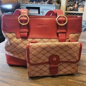 Vintage Y2K PINK Etienne Aigner Monogram Purse Handbag Set Clutch